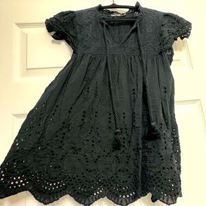Love Sam Anthropologie Black Eyelet Flutter Sleeve A-Line Peasant Top